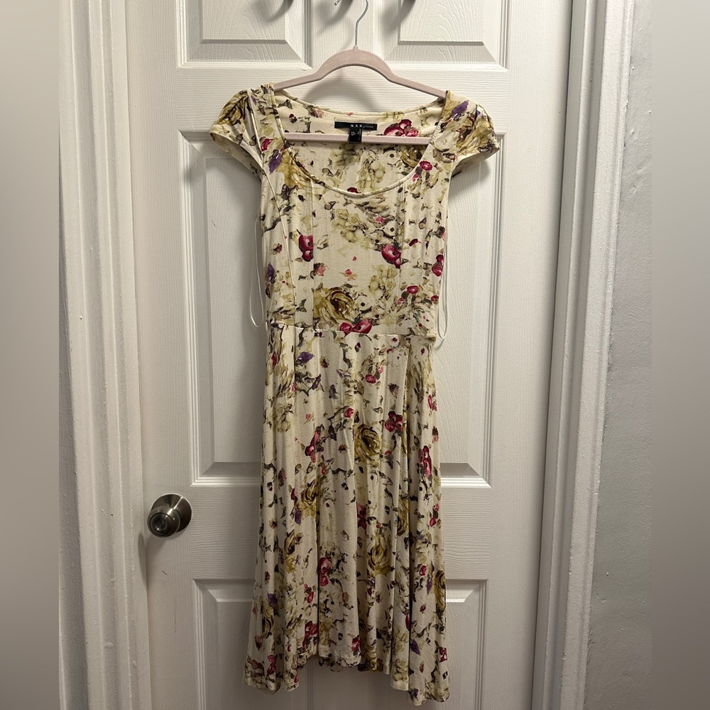 MNG Cream Floral High Low Dress